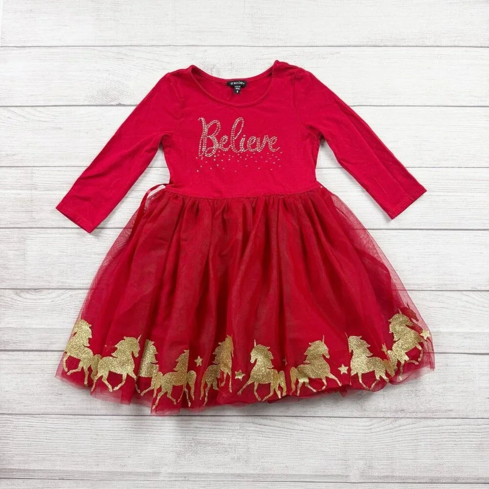Zunie Holiday Christmas Believe Glitter Unicorn Tutu Dress